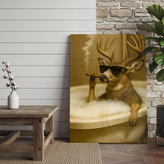 Maxcorners Funny Deer In Bathtub Smoking Cigar Rustic Bathroom Wall Art Wrapped Canvas