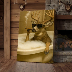 Maxcorners Funny Deer In Bathtub Smoking Cigar Rustic Bathroom Wall Art Wrapped Canvas