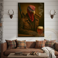 Maxcorners Turkey Hunter With Beer And Cigar Rustic Lodge Wall Art Wrapped Canvas