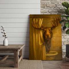 Maxcorners Funny Moose In Shower Rustic Bathroom Wall Art Wrapped Canvas