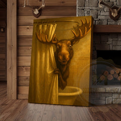 Maxcorners Funny Moose In Shower Rustic Bathroom Wall Art Wrapped Canvas