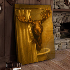 Maxcorners Funny Moose In Shower Rustic Bathroom Wall Art Wrapped Canvas