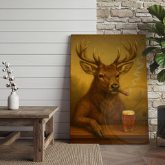 Maxcorners Deer Smoking Cigar with Beer Rustic Cabin Bar Art Wrapped Canvas