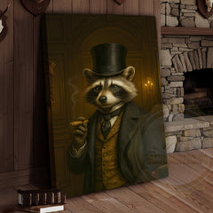 Maxcorners Gentleman Raccoon Smoking Cigar Rustic Lodge Wall Art Wrapped Canvas