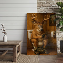 Maxcorners Funny Deer on Toilet Reading Phone Bathroom Humor Art Wrapped Canvas