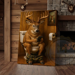 Maxcorners Funny Deer on Toilet Reading Phone Bathroom Humor Art Wrapped Canvas