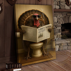 Maxcorners Turkey Reading Newspaper Smoking Cigar Funny Bathroom Art Wrapped Canvas