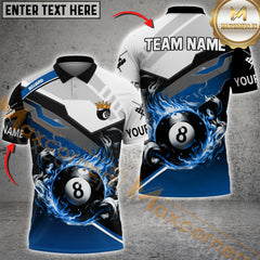 Maxcorners Billiard Grey Rhombus Fire 8 Ball Pattern Personalized Name, Team Name 3D Polo Shirt (4 Colors)