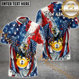 Maxcorners 8 Ball & 9 Ball Eagle American Flag Patriot Billiard Jersey Customized Name, Team Name 3D Polo Shirt