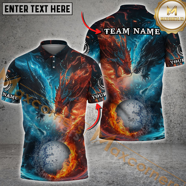 Maxcorners Water Dragon & Fire Dragon Pattern Golf Jersey Personalized Name, Team Name 3D Shirt