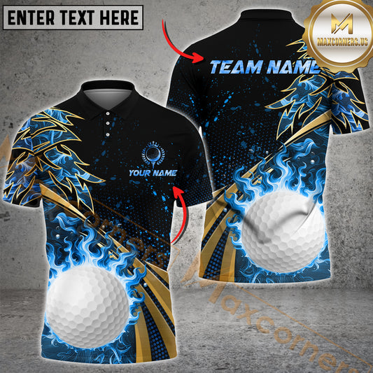 Maxcorners Golf Fire Premium Pattern Premium Multicolor Option Customized Name, Team Name 3D Polo Shirt (6 Colors)