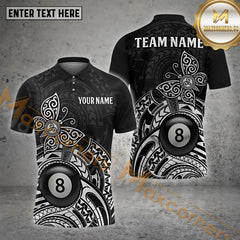 Maxcorners White Black Tribal Butterfly Billiard 8 Ball  Options Personalized Name, Team Name 3D Shirt