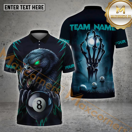 Maxcorners Billiards Raven Skull Hand Multicolor Options Personalized Name, Team Name 3D Shirt (4 Colors)