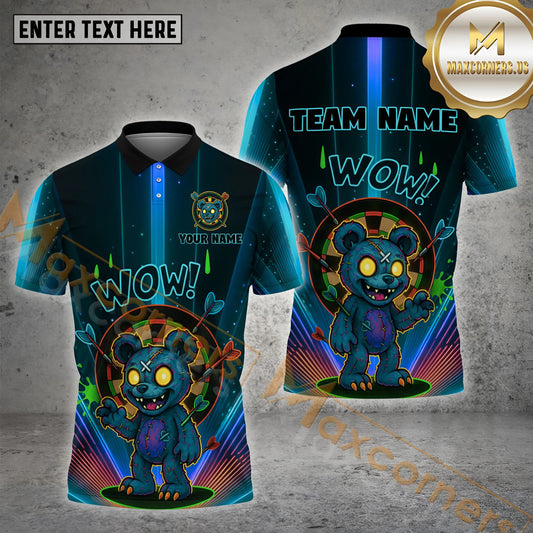 Maxcorners Wild Bear Dartboard WOW Neon Pattern Multicolor Options Personalized Name, Team Name 3D Shirt (4 Colors)