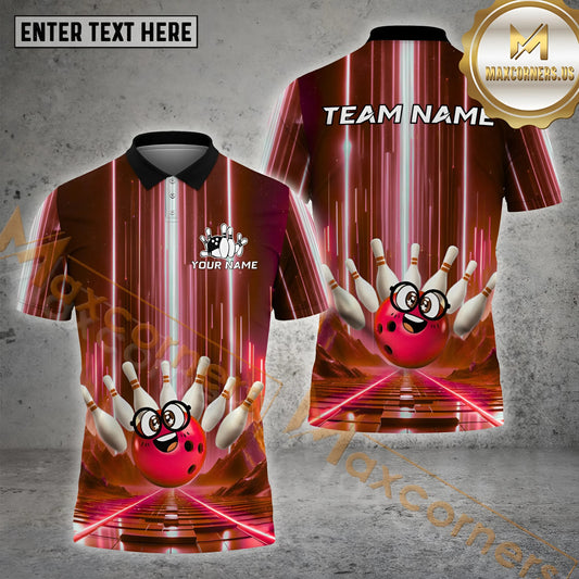 Maxcorners Neon Bowling Ball Strike Multicolor Options Personalized Name, Team Name 3D Shirt (4 Colors)