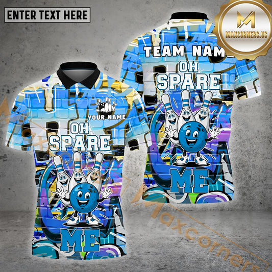 Maxcorners Bowling Funny Bowlinh Ball&Pins Oh Spare Graffiti Style Multicolor Options Personalized Name, Team Name 3D Shirt (4 Colors)