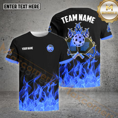 Maxcorners Pickleball Ball Fire Pattern Customized Name, Team Name 3D Shirt (4 colors)
