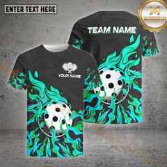 Maxcorners Pickleball Ball On Fire Pattern Customized Name, Team Name 3D Shirt (4 colors)