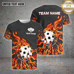 Maxcorners Pickleball Ball On Fire Pattern Customized Name, Team Name 3D Shirt (4 colors)