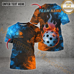 Maxcorners Pickleball Ball Blue Water And Fire Pattern Customized Name, Team Name 3D Shirt (4 colors)