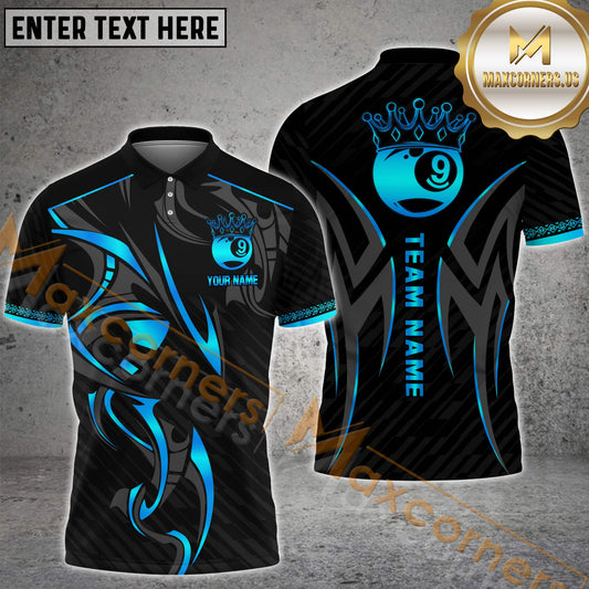 Maxcorners Billiard Ball 9 Crown Multicolor Options Personalized Name, Team Name 3D Polo Shirt (4 Colors)