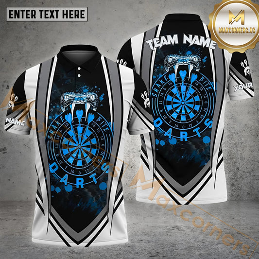 Maxcorners Personalized Darts Snake Dartboard Power Pattern Personalized Name, Team Name 3D Polo Shirt (4 Colors)