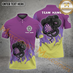 Maxcorners Personalized Darts Snake Holding Dartboard Pattern Personalized Name, Team Name 3D Polo Shirt (4 Colors)