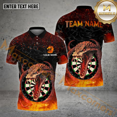 Maxcorners Personalized Darts Dragon Flame Pattern Personalized Name, Team Name 3D Polo Shirt (4 Colors)