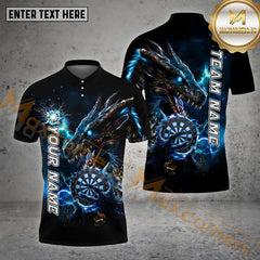 Maxcorners Personalized Darts Dragon Lightning Thunder Pattern Personalized Name, Team Name 3D Polo Shirt (4 Colors)