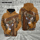 Maxcorners Deer Hunting Leather Pattern Custom Name Shirt 3D All Over Printed Clothes