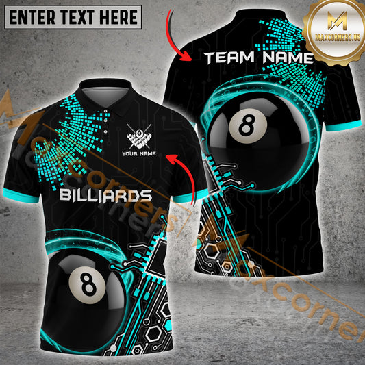Maxcorners Billiard Ball 8 Electric Pattern Multicolor Options Personalized Name, Team Name 3D Polo Shirt (4 Colors)