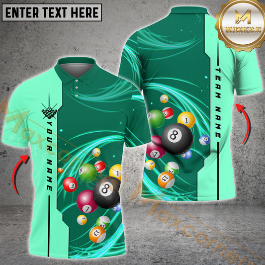 Maxcorners Billiard Light Flying Ball Multicolor Options Personalized Name, Team Name 3D Polo Shirt (4 Colors)