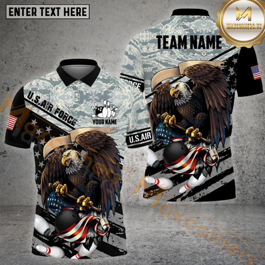 Maxcorners U.S. Air Force Bowling Shirt Multicolor Options Personalized Name, Team Name 3D Shirt (2 Colors)