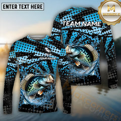 Maxcorners Crappie Fishing Blue Splash Polka Pattern Pattern Sport Jersey Personalized Name, Team Name Long Sleeve Shirt