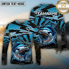 Maxcorners Marlin Fishing Blue Splash Polka Pattern Pattern Sport Jersey Personalized Name, Team Name Long Sleeve Shirt