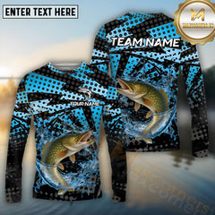 Maxcorners Pike Fishing Blue Splash Polka Pattern Pattern Sport Jersey Personalized Name, Team Name Long Sleeve Shirt