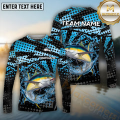 Maxcorners Tuna Fishing Blue Splash Polka Pattern Pattern Sport Jersey Personalized Name, Team Name Long Sleeve Shirt