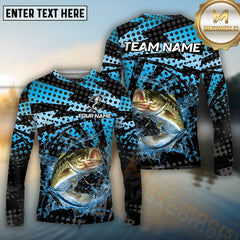 Maxcorners Bass Fishing Blue Splash Polka Pattern Pattern Sport Jersey Personalized Name, Team Name Long Sleeve Shirt