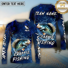 Maxcorners Crappie Fishing Blue Strike Honeycomb Pattern Pattern Sport Jersey Personalized Name, Team Name Long Sleeve Shirt