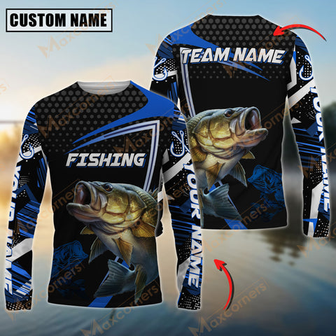 Maxcorner Bass Fishing Blue Jersey Sport Sun Protection Personalized Name And Team Name Long Sweat Shirt