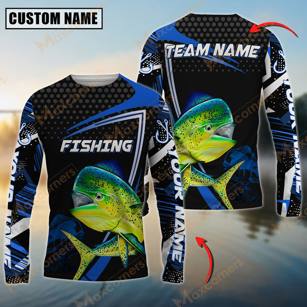 Maxcorner Mahi-Mahi Fishing Blue Jersey Sport Sun Protection Personalized Name And Team Name Long Sweat Shirt