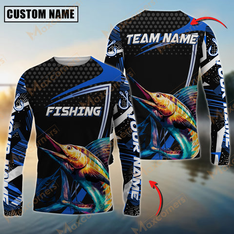 Maxcorner Marlin Fishing Blue Jersey Sport Sun Protection Personalized Name And Team Name Long Sweat Shirt