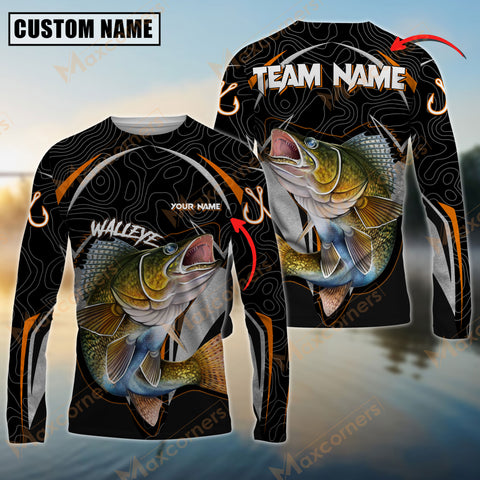 Maxcorner Walleye Fishing Silver Line Orange Jersey Sun Protection Personalized Name And Team Name Long Sweat Shirt