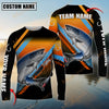 Maxcorner Fishing Blue Orange Line Jersey Sport Sun Protection Personalized Name And Team Name Long Sweat Shirt (6 Fish Species)
