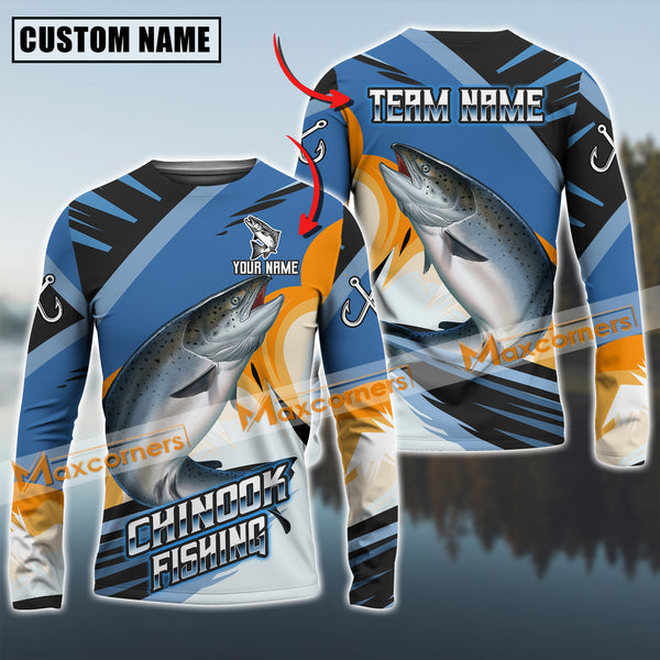 Maxcorners Chinook Fishing Blue Orange Jersey Sport Pattern Sun Protection Personalized Name Team Name 3D Shirts