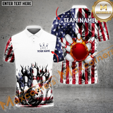 Maxcorner Bowling Ball & Pins Flag Flame Pattern  Customized Name 3D Shirt