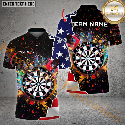 Maxcorners Darts Colorful Paint Smash Multicolor Options Personalized Name, Team Name 3D Polo Shirt