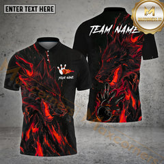 Maxcorners Bowling Ball & Pins Flame Wolf Pattern Jersey Style Personalized Name, Team Name 3D Polo Shirt (4 Colors)