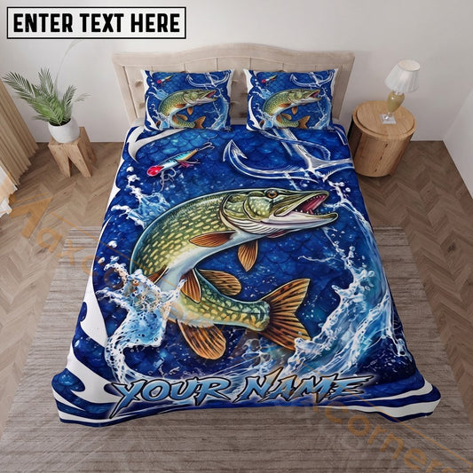 Maxcorners Fishing Blue Water Splash Personalized Name Unisex 3D Bedding Set
