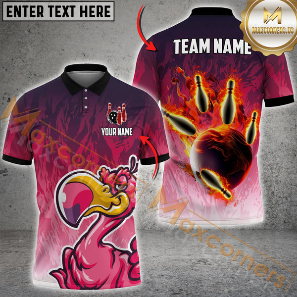 Maxcorners Unique Dodo Mascot & Fireball Flaming Pins & Bowling Ball Jersey Personalized Name, Team Name 3D Shirt